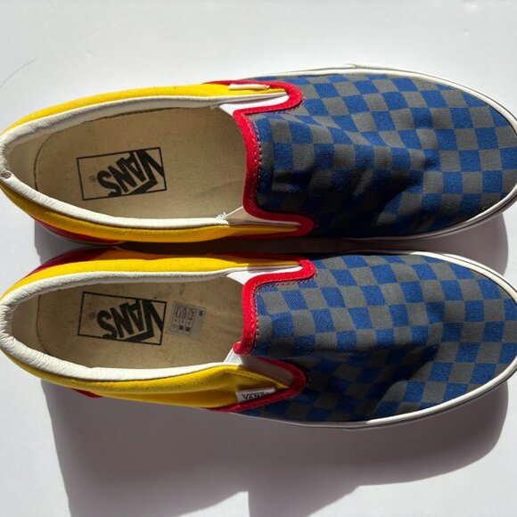Vans OTW Rally Classic Slip On Sneakers Blue Gray Yellow Red Checkerboard - 9.5 - Picture 7 of 10